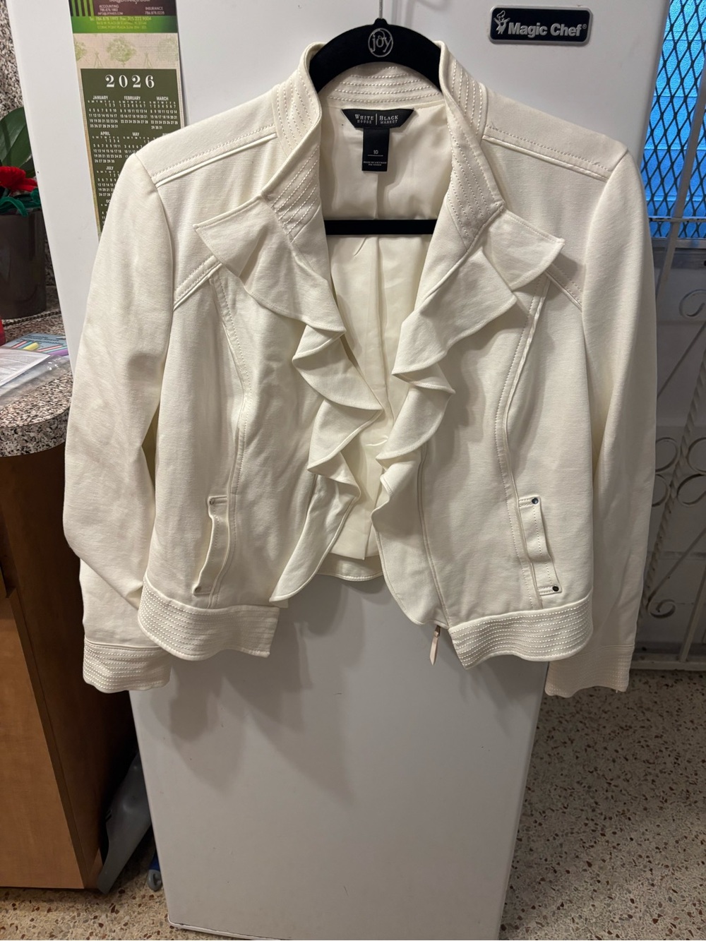 White House Black Market Women's Ruffle Front Moto Jacket White Size 10